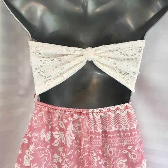 Arden Strapless High Low Dress S Floral Bohemian Boho Pink White Fairy Y2K - Picture 12 of 16